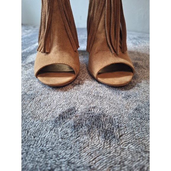 Carlos Santana Brown Suede Fringe Peep-Toe Ankle Boots - Picture 4 of 15